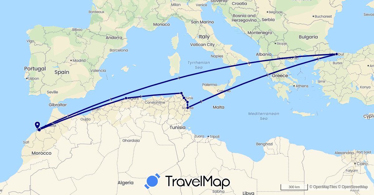 TravelMap itinerary: driving in Algeria, Morocco, Tunisia, Turkey (Africa, Asia)